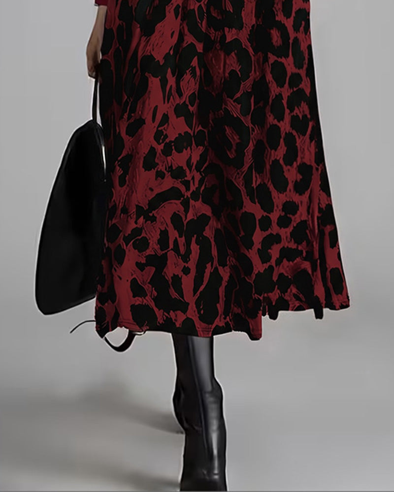 Kleid Rundhals Leopard Weiter Rock