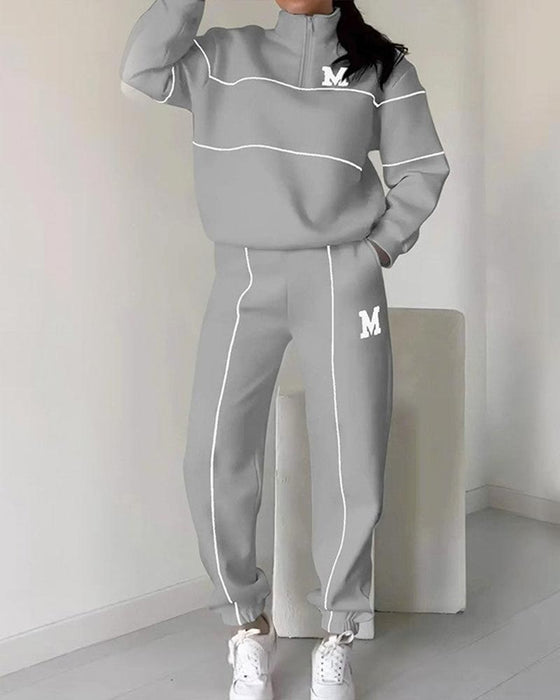 Zweiteiliges Set Damen Casual Buchstabe M Langarm