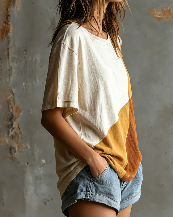 T-Shirt Farbblock Off-Shoulder Locker