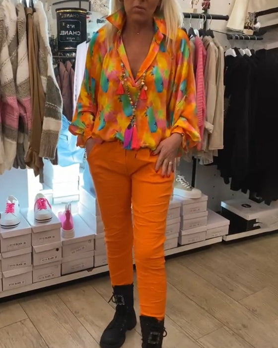 Damen-Blusen mit Revers und Blumenmuster