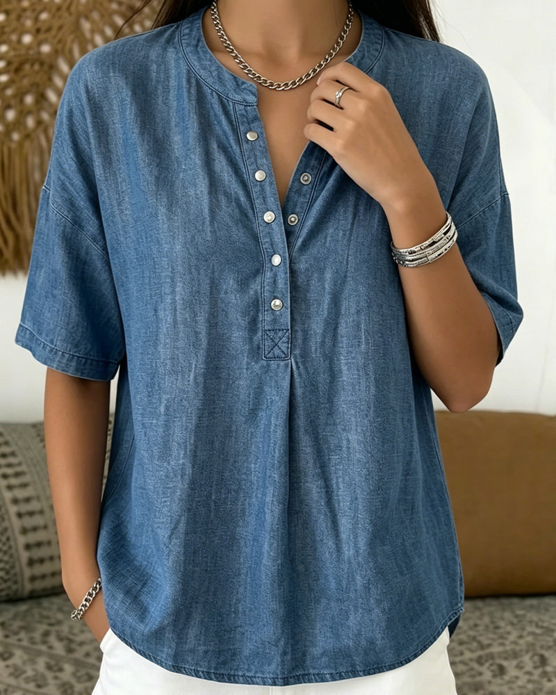 Hemd Denim Knopfleiste Kurzarm