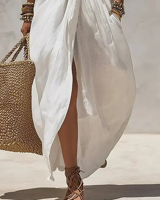 Kleid Schick Knoten Hemd Lang