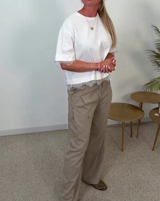Bluse Rücken Schlitz Spitze Kurzarm