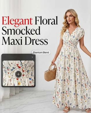 Lässiges Bedrucktes Maxikleid Mit V-Ausschnitt