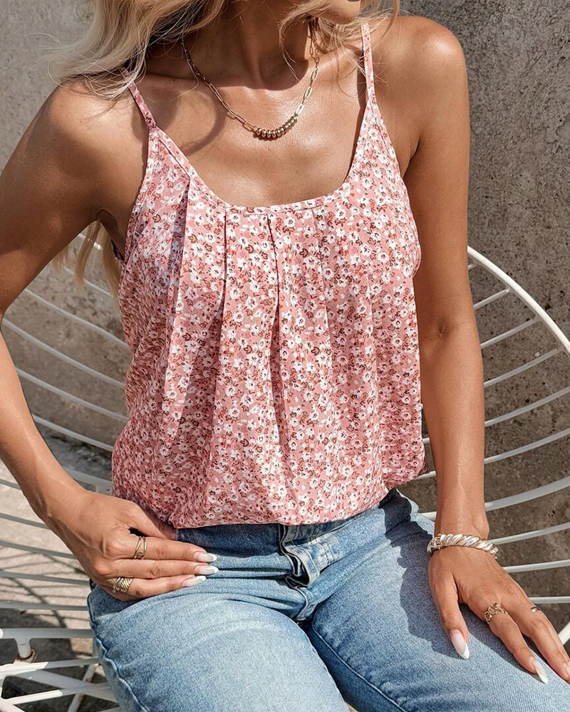 Cami Top Kleiner Blumenprint Gerafft Spaghettiträger