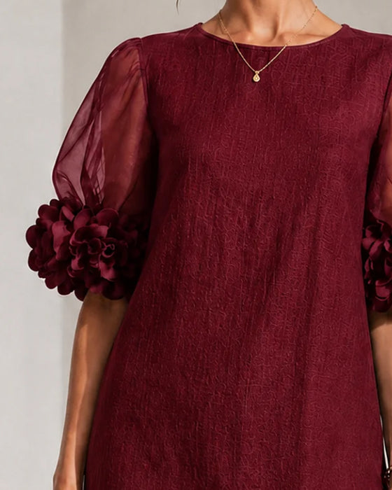 Kleid Stilvoll Rundhals Puffärmel