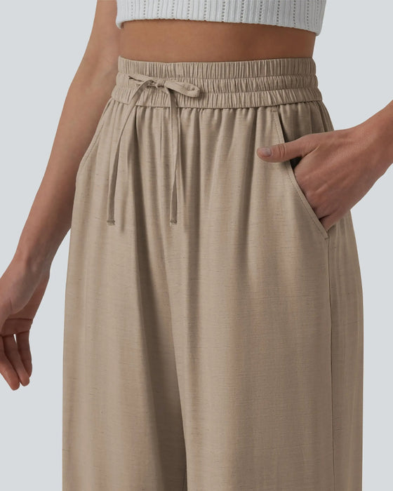 Hose Elastische Taille Breites Bein Binden Freizeit