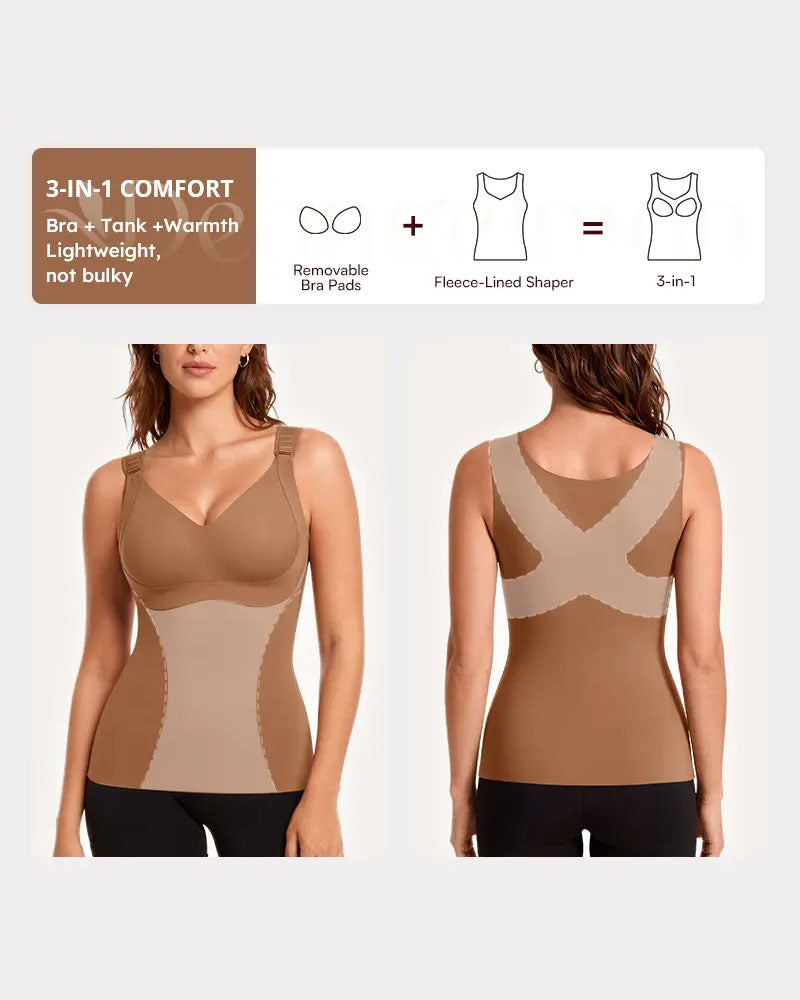 Top Damen 3-In-1 Leicht Eng Anliegend Weich Thermisch Shapewear Integrierter Bh