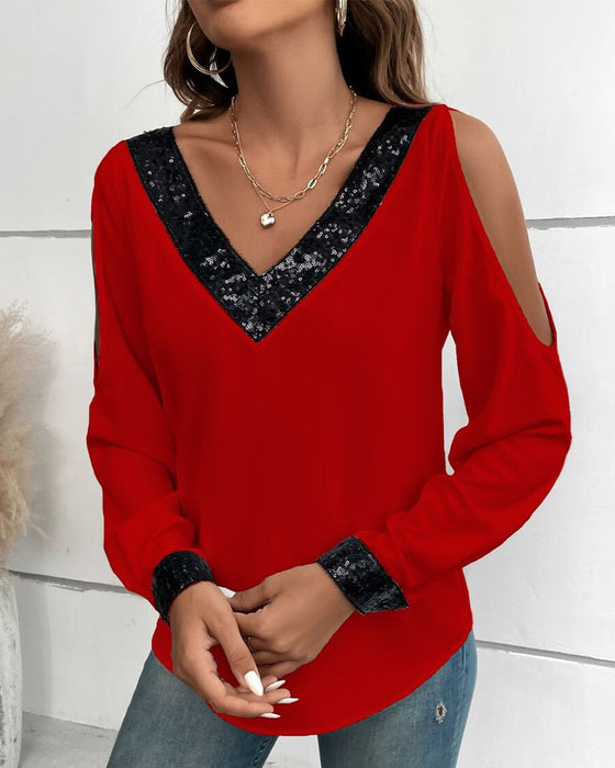 Bluse off-shoulder Pailletten Patchwork