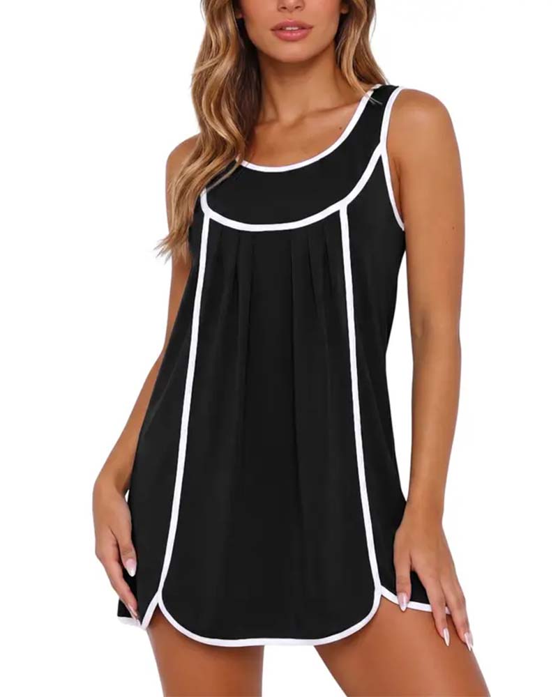 Kleid weiß eingefasst Colorblock ärmellos