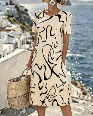 Kleid Lässig Muster Kurze Ärmel