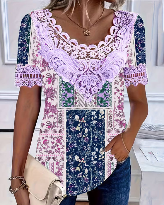 Bluse Blumenspitze Patchwork