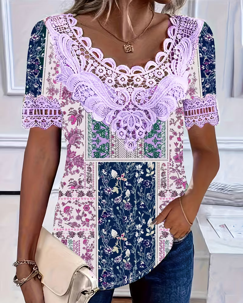 Bluse Blumenspitze Patchwork