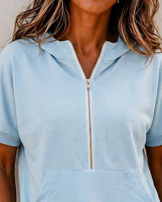 Bluse Reißverschluss Tasche Kurzarm