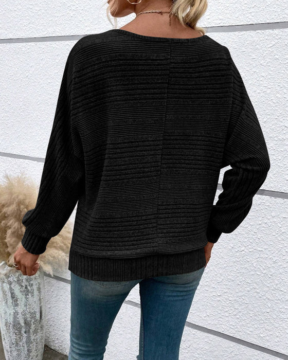 Einfarbiges Langarmshirt mit Rundhals und Streifen