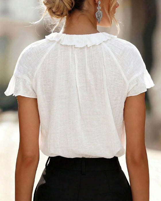 Bluse Binden Rüsche Kurzarm