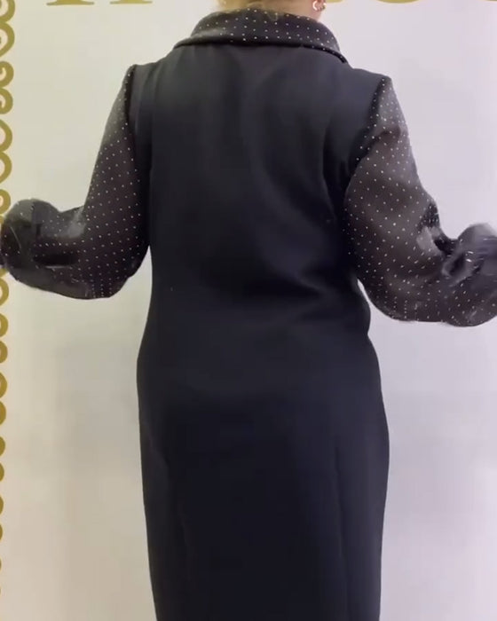 Kleid Laternenärmel Netz Patchwork