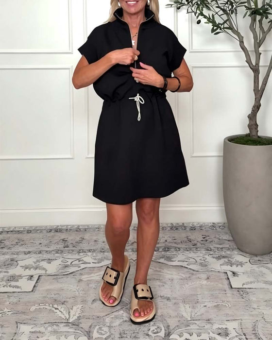 Kleid Reißverschluss Kordelzug Taille Lässig