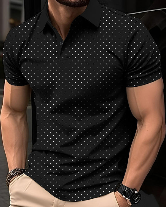 Lässiges Polo-Kragen-T-Shirt Mit Kleinen Punkten