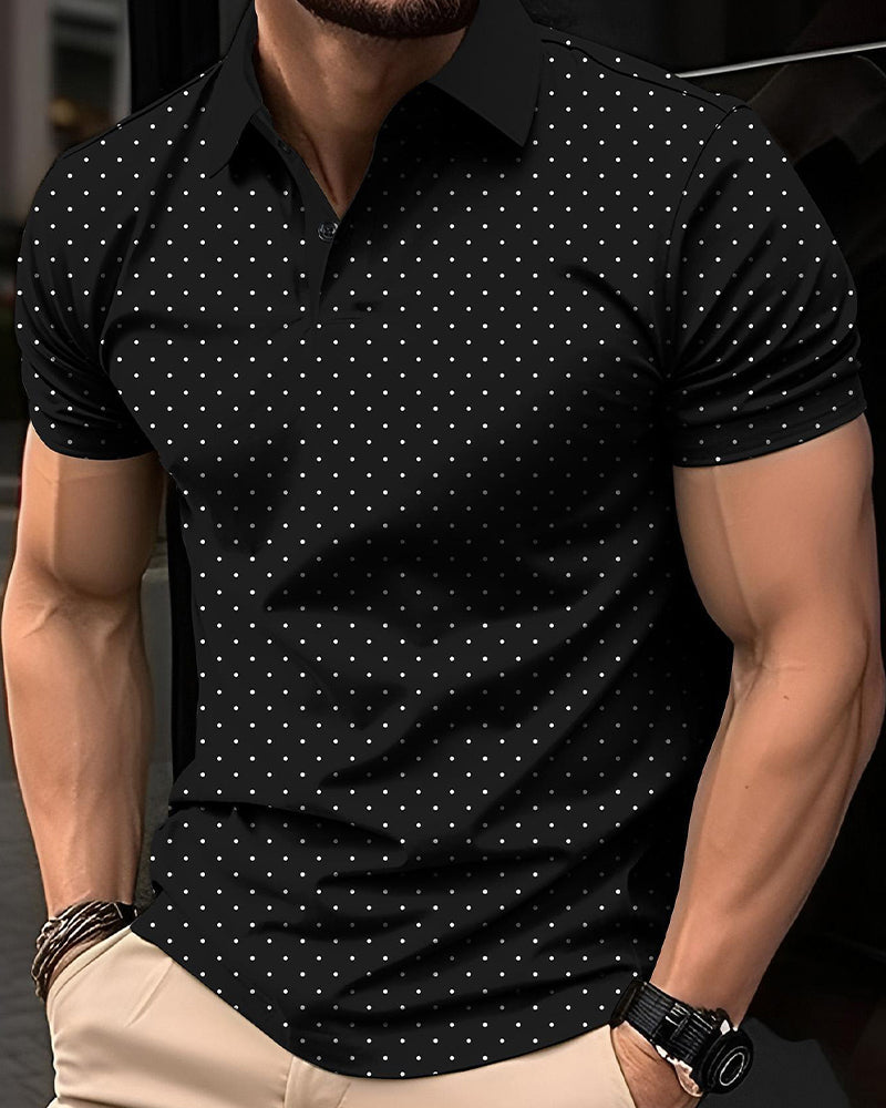 Lässiges Polo-Kragen-T-Shirt Mit Kleinen Punkten