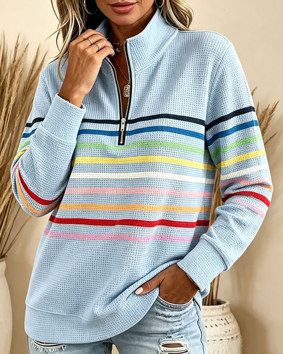 Sweatshirt Stehkragen Reißverschluss Gestreift