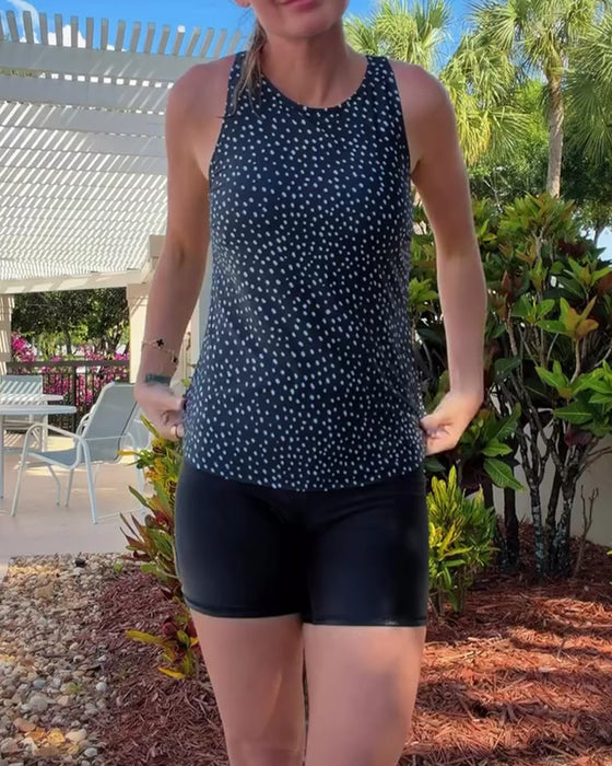 Tankini Rundhals Ärmellos Gepunktet