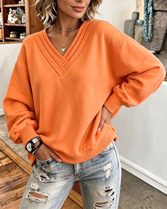 Sweatshirt Doppellage V-Ausschnitt Drop Schulter Locker