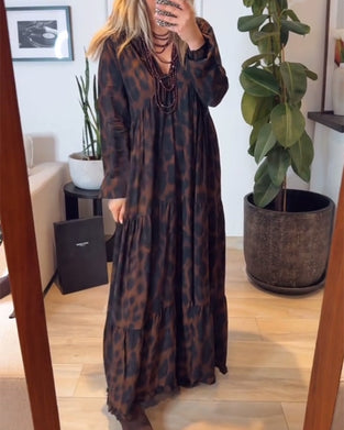 Kleid V-Ausschnitt Leopardenmuster Mode Maxi