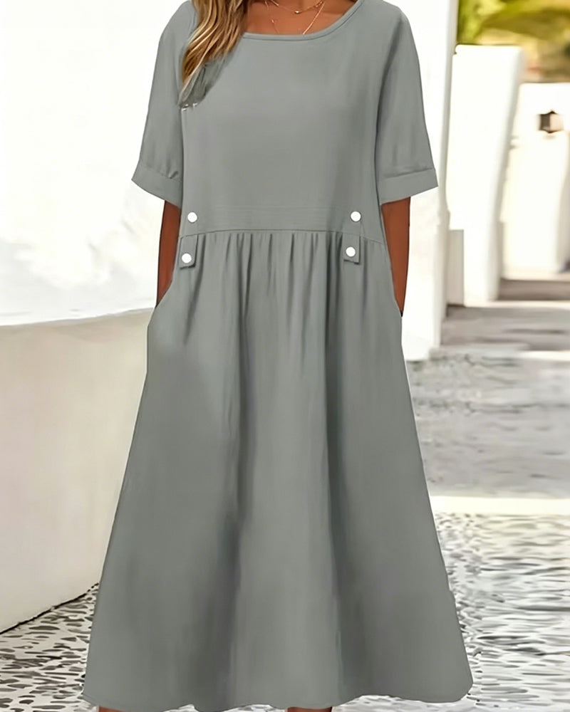 Kleid Rundhals Kurzarm Einfarbig Farbe