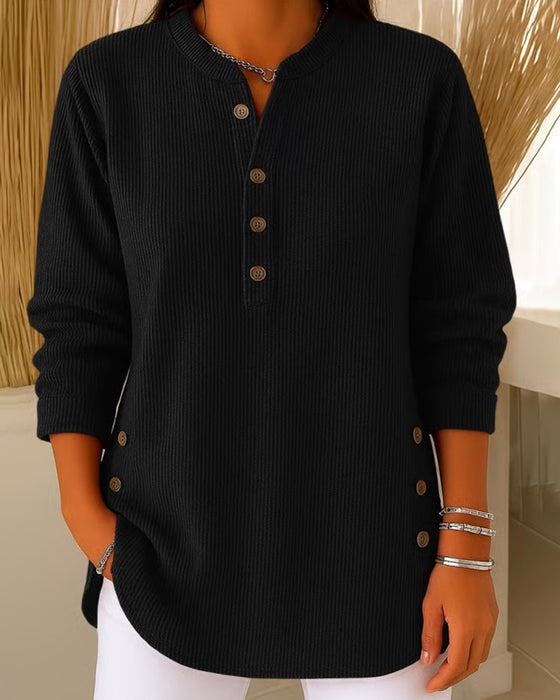 Pullover Henley Knopf Einfarbig
