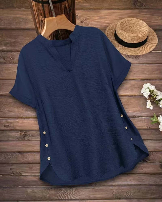 Bluse Unifarben Seitenschlitz Kurzarm