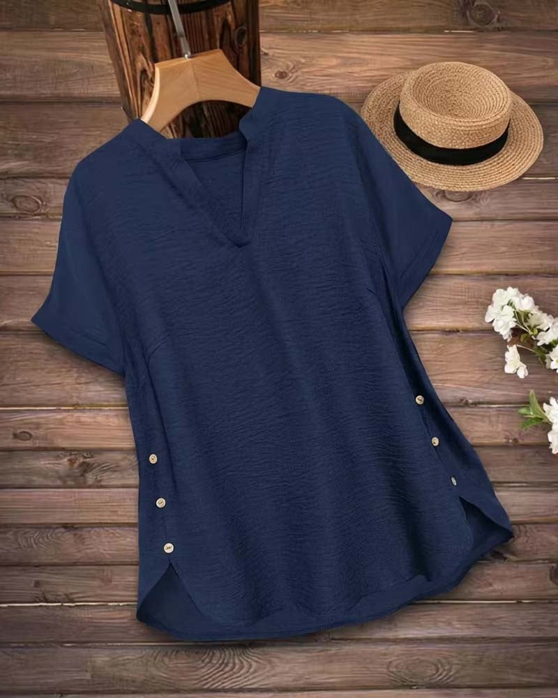 Bluse Unifarben Seitenschlitz Kurzarm