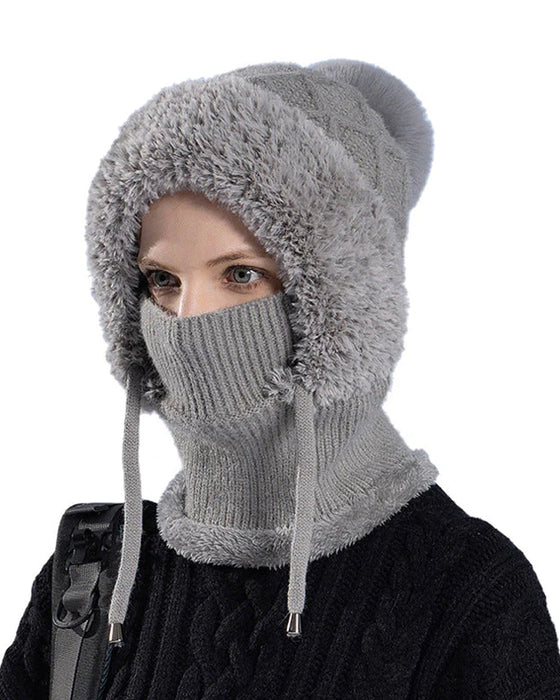 🔥Stylische Dick Gestrickte Wintermütze – Mit Warmem Gesichtsschutz Und Schal🧣