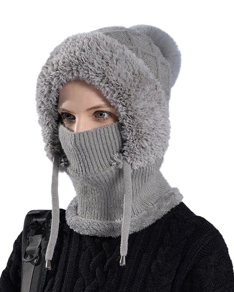 🔥Stylische Dick Gestrickte Wintermütze – Mit Warmem Gesichtsschutz Und Schal🧣