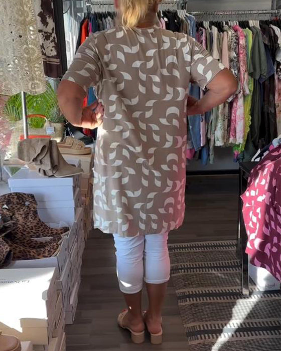 Kleid Mit Geometrisch-Muster, Tasche Und Gerade Geschnitten Merkmalen