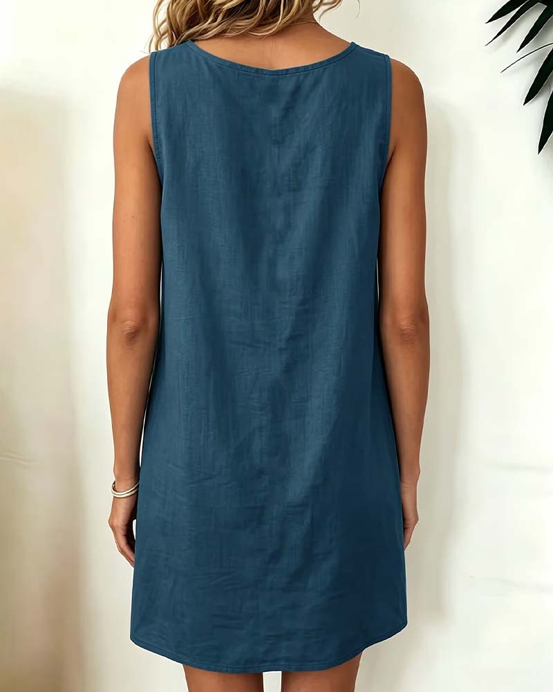 Kleid Rundhals Patchwork Ärmellos