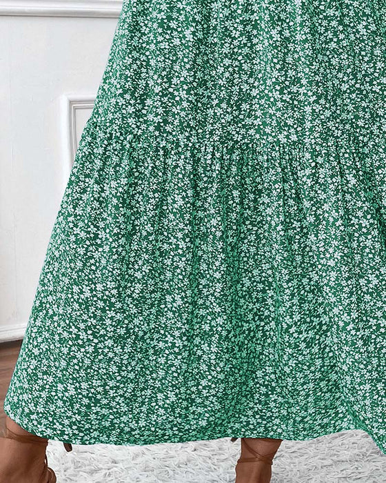 Rock Lagert Kleiner Blumenprint A-Linie Lang