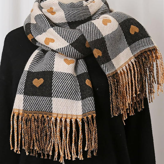 Cozy Heart Plaid Scarf – Weicher Winter-Wrap Für Mädchen Oder Paare