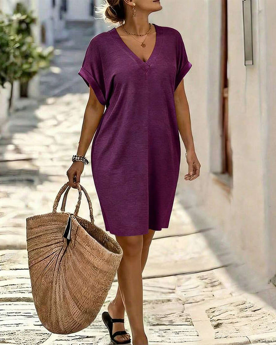 Kleid V-Ausschnitt Kurzarm T-Shirt