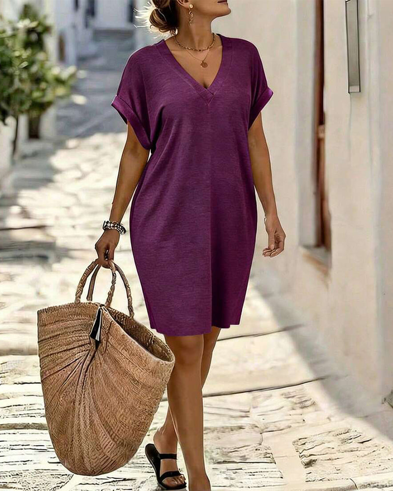 Kleid V-Ausschnitt Kurzarm T-Shirt