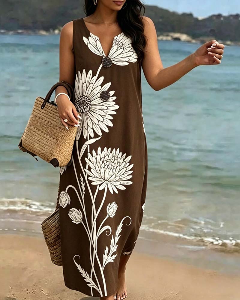 Kleid Ärmellos Blumen Print