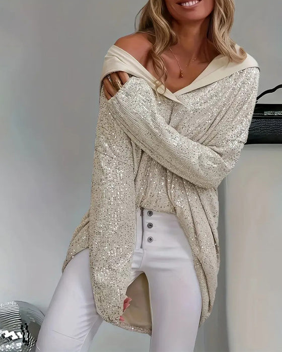 Hoodie Damen glitzernd Paillette loose-fit