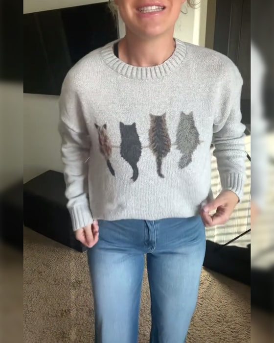 Pullover lässiger Pullover Rundhals Animalprint