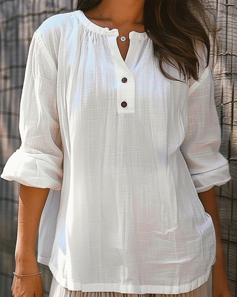 Bluse einfarbig Rundhalsausschnitt langärmlig