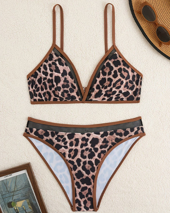 Bikini Leopard Druck Farbblock Dreieck