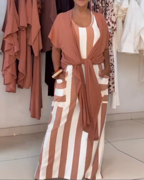 Kleid Ärmellos Tasche Gestreift