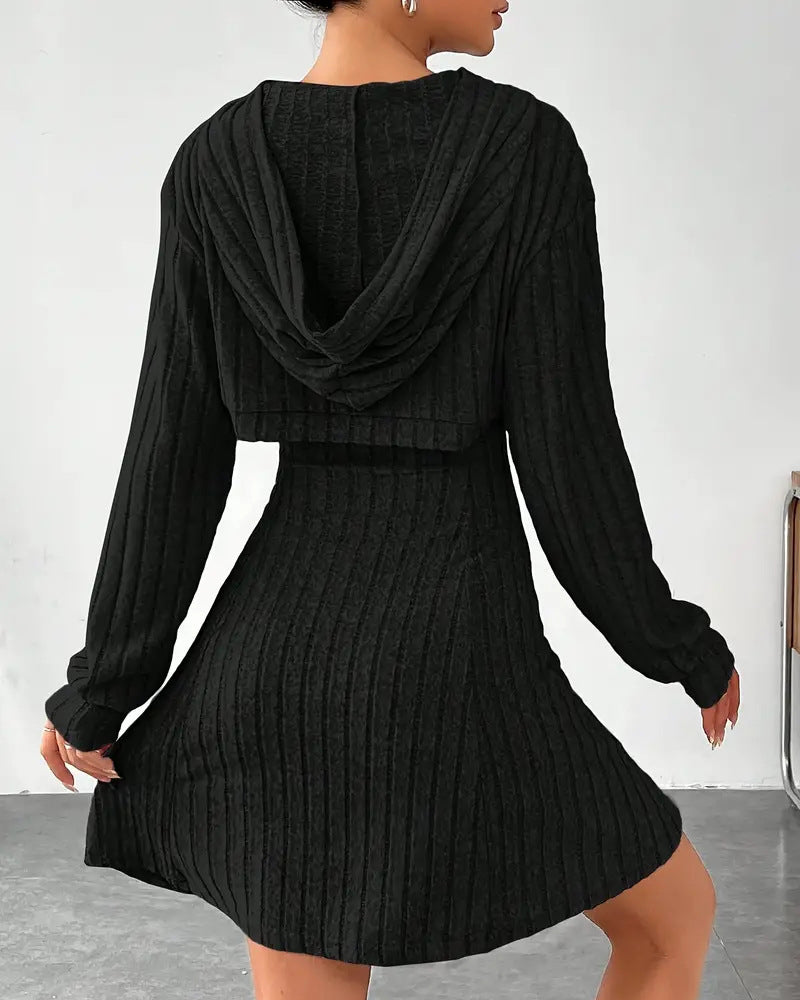 Set Kapuzenpullover Top Tank Kleid Zweiteilig