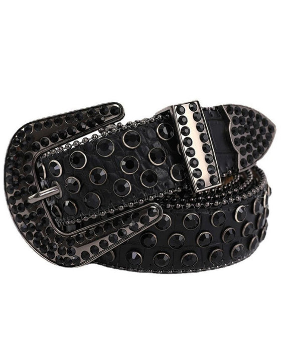 JASGOOD Gürtel Für Damen Und Herren Mit Strasssteinen, Bling Western Cowgirl Cowboy Genieteter Ledergürtel, Diamant Taillengürtel Für Jeans Und Hosen