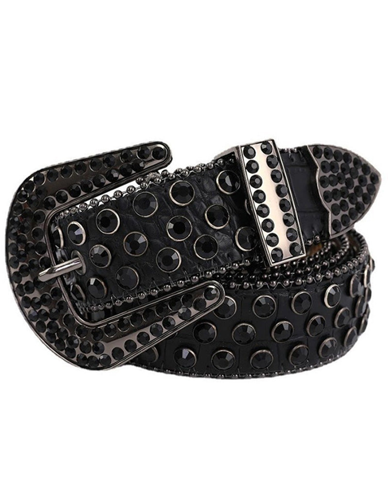 JASGOOD Gürtel Für Damen Und Herren Mit Strasssteinen, Bling Western Cowgirl Cowboy Genieteter Ledergürtel, Diamant Taillengürtel Für Jeans Und Hosen