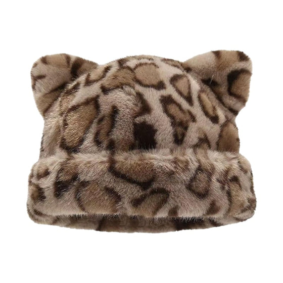 Hut Leopardenprint Plüsch Katzenohr